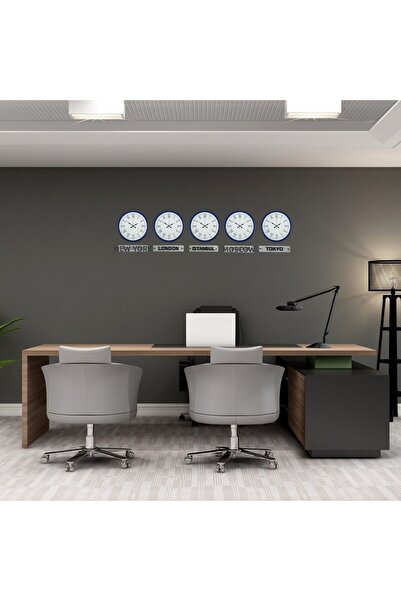 ForWhat 5Pcs 36cm World Time Clocks in Navy Style with Sign for Office Home O...