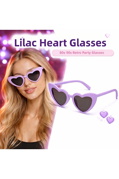 Go İthalat Purple Lilac Retro Heart Glasses – 80S 90S Style Party Glasses (5492)
