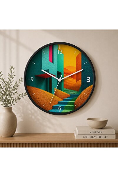 Defkay Ceas de perete din lemn, lucrat manual, colorat, cu design modern și m...