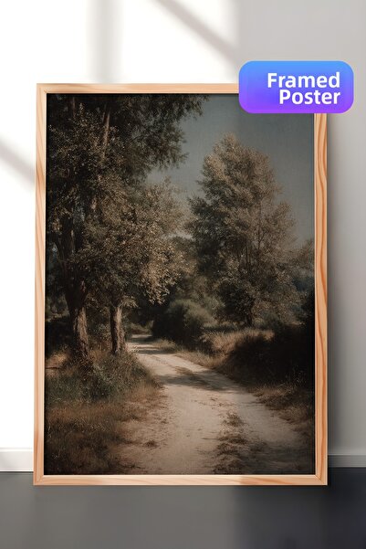 Zestia Pictură murală vintage, Drumul în pădure în umbră, înrămată în lemn Nr...