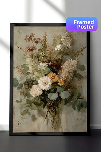 Zestia Pictură murală vintage, buchet de flori naturale cu ramă neagră Nr.: 2...