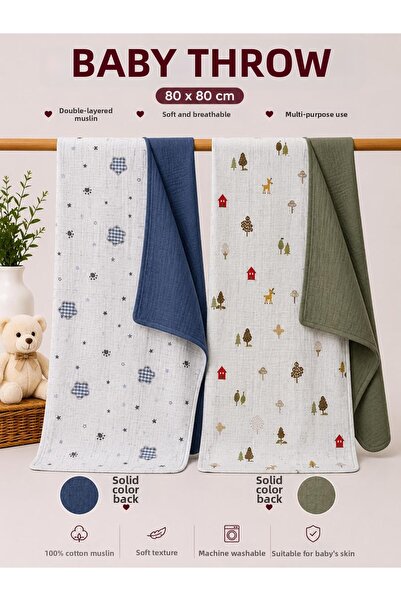 Zümra Baby Multi-Purpose Double-Sided Muslin Blanket & Blanket Set of 2 100% ...