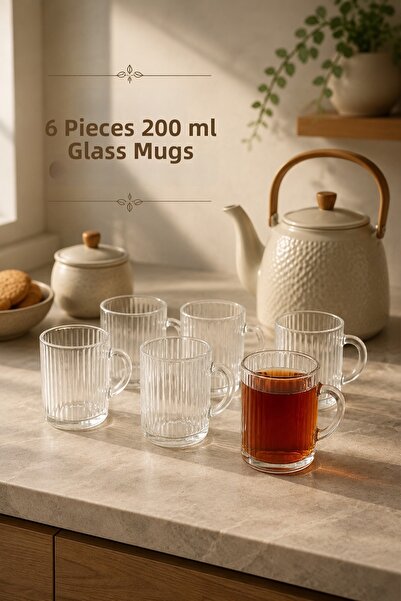 Ela&Elis Hevy Striped Handle Heat Resistant Borosilicate Glass Coffee Tea Cup...