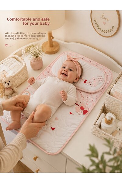 Tomuycuk 2-Piece Pink Baby Girl Diaper Changing Pillow Newborn Diaper Changin...