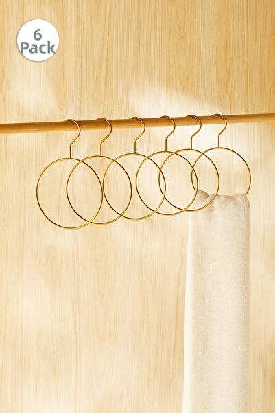 Ocean Home Textile 6 Pieces Ring Gold Color Metal Accessory Hanger 24.5X16X0.5