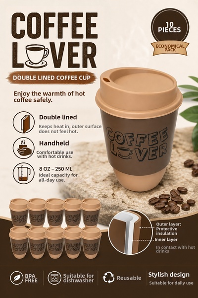 Akyüz Plastik ☕   Thermos Coffee Cup 10 Pcs - 8 Oz. Special Layered Thermal C...