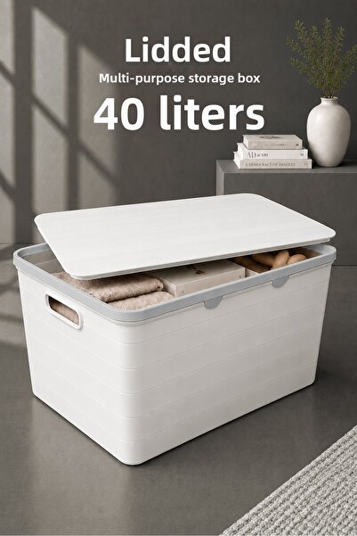 Meleni Home 40Lt Decorative Storage Box - Bathroom Kitchen Organizer with Lid...