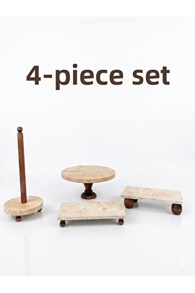 Trend Silver Natural Travertine Wooden Stand Round Presentation Stand (25 cm)...