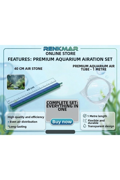 renkmar 40 cm Aquarium Air Stone and 1 Meter Premium Transparent Air Hose Set