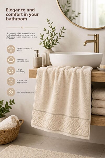 Elif Mira Hand and Face Towel 50X90 cm 100% Cotton Partial Velvet Jacquard No...