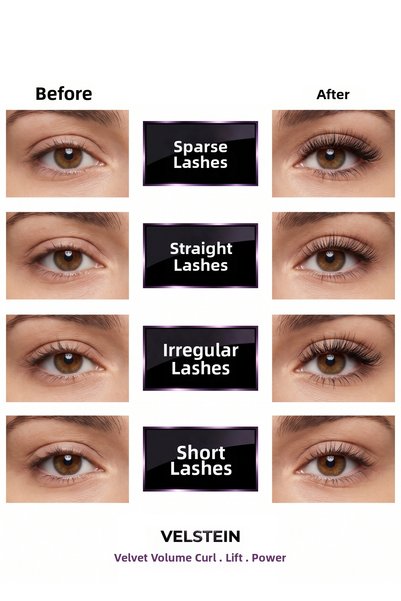 velstein Velvet Volume Ultra Black Mascara – Intense Volume, Length, and Individual Separating Effect