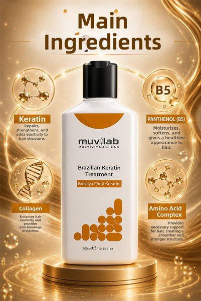 muvilab Brazilian Blow Dry Keratin Hair Treatment Permanent Hair Straightening Effective for up to 6 Months Heat Protectant Cream