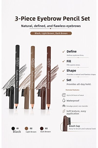 Nera Classy Eyebrow Pencil Black/Light Brown/Dark Brown Eyebrow Pencil Set wi...