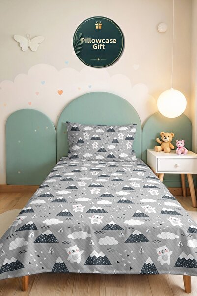 Evimde Bambaşka Gray Mountain Teddy Bear Children's Room Single Pique Set-Nor...