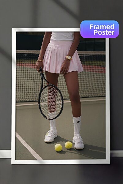 Postifull Poster cu rachetă și mingi de tenis, poster în cadru alb, seria Old...