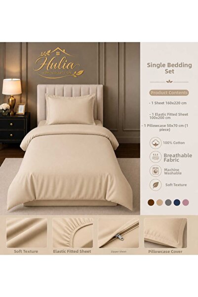 hulia home Elastic Sheet Duvet Cover Set Single Size Cotton Soft Textured Com...