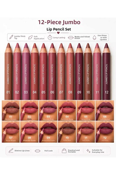 VitaMood Yaşam 12-Piece Lip Liner Set |   Thick Tip Matte Soft Edition, 12 Co...