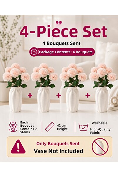 MD Aspiz Flowers 4 Bunches of Artificial Flowers 7-Piece Luxury Powder Chrysa...