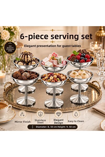 Turkco Silver Stainless Steel Footed Ice Cream Bowl Sweet Delight and Fruit P...