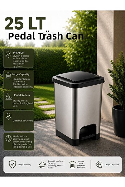 LOREMPBOX 25 Lt Slim Pedal Trash Can Gray - Black