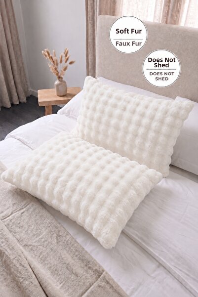 EvienHome Husă de pernă din pluș Bubble Fur, 2 piese, 50x70 cm, pene de iepur...