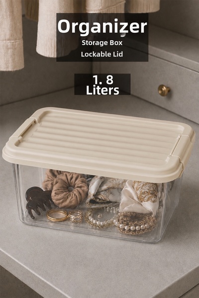 Meleni Home 1.8Lt Organizer with Locking Lid - Drawer Cabinet Organizer Makeu...