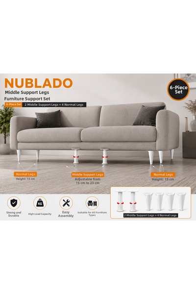 NUBLADO Set de 6 picioare pentru mobilier 2 picioare de susținere medie + 4 p...