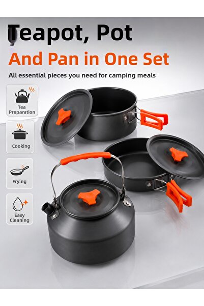 OSKA GLOBAL Camping Cooking Set Lightweight Aluminum Pot Pan Teapot Picnic an...