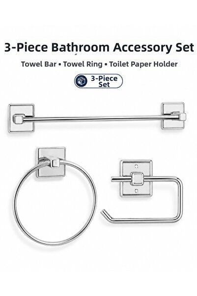 Turkco Square Base Chrome Bathroom Accessory Set