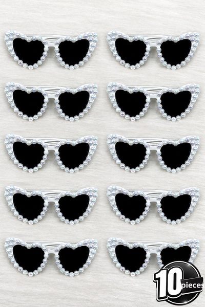 ZEYMERADE White Janjanli Pearl Heart Bride Groom Glasses, 10 Pieces Bride Bri...