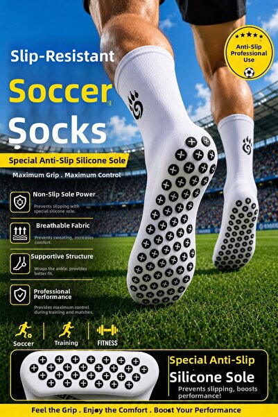 BS BEYAZ SHOES Șosete de fotbal profesionale cu talpă din silicon anti-alunec...