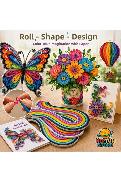 neptünstore Thick Quilling Set 10 mm × 50 cm 100 Pieces 12 Colors – Paper Fil...