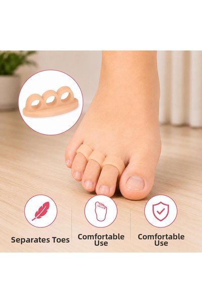 Pisicik 1 Pair Skin Color 3-Finger-Hammer Toe Corrector Roller Silicone Finger Bone Protector