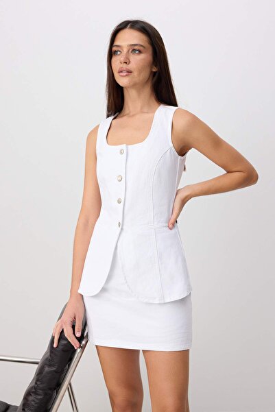 Trendyol Collection Vestă albă 100% bumbac, fustă din denim - Set de top TWOS...