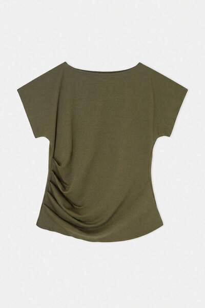 Trendyol Curve Oil Green Fitted/Bodycon Boat Neck Low Sleeve Scuba Crepe Knit...