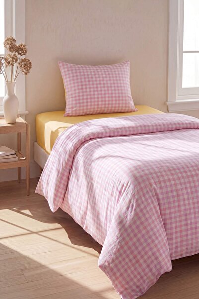 TRENDYOLMİLLA HOME Single Gingham Patterned Elastic Sheet Duvet Cover Set 160...