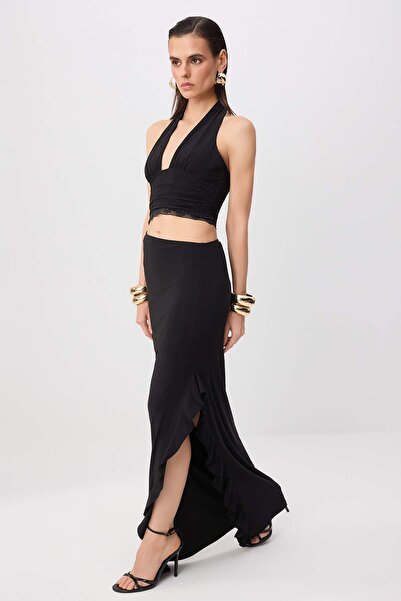 Trendyol Collection Black Bottom Top View Knitted Maxi Evening & Graduation D...