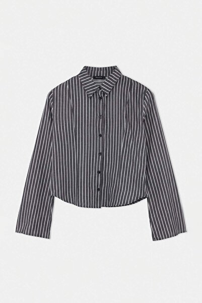 Trendyol Collection Anthracite Striped Lightweight Fitted Shirt Twoaw27Go00020