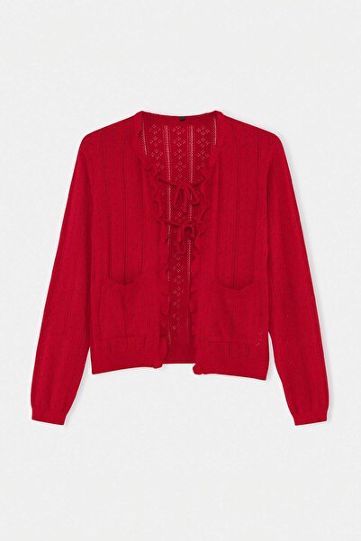 Trendyol Collection Red Flounce Special Yarn Knitwear Cardigan Twoaw27Hi00057