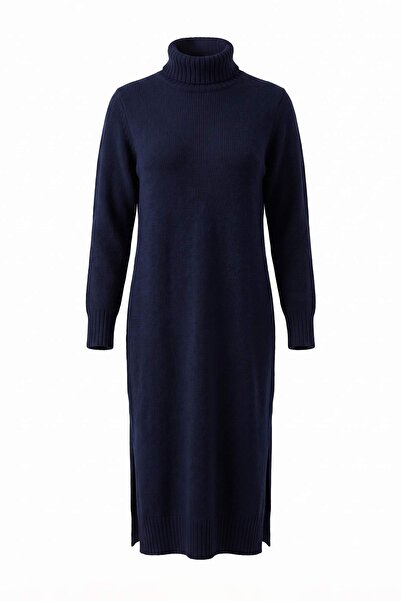 Trendyol Collection Navy Blue Midi Wide Fit Soft Textured Knitwear Dress Twoa...