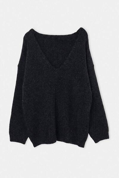 Trendyol Collection Black V-Neck Wide Fit Knitwear Sweater Twoaw27Kz00053