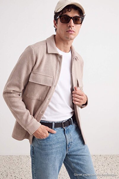 Trendyol Collection Beige Regular/Normal Cut Snap and Pocket Detailed Polo Co...