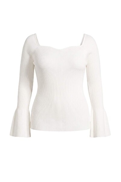 Trendyol Curve Ecru Ribbed Carmen Collar Knitwear Sweater Tbbaw26An00031
