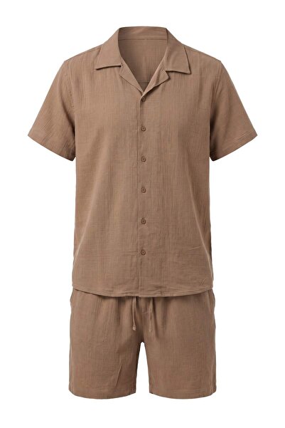 Trendyol Collection Dark Mink Shirt & Shorts Top-Down Set