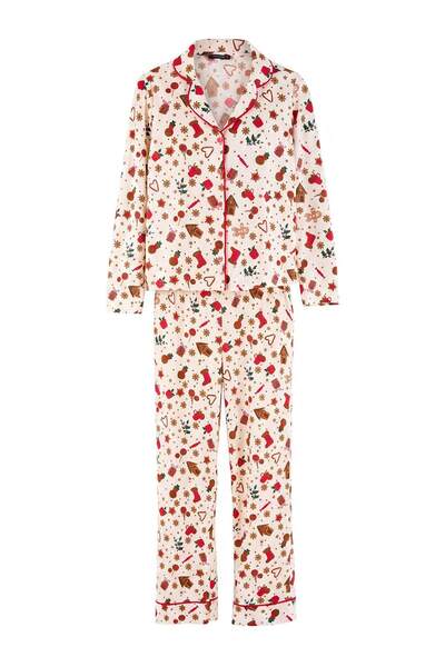 Trendyol Collection Set de pijamale tricotate din jerseu simplu, ecru, de Anu...