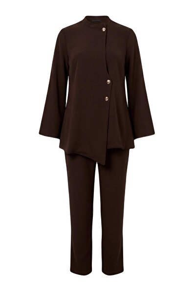 Trendyol Modest Brown Oversize Crepe Plain Woven Under&Over Hijab Set - Top &...