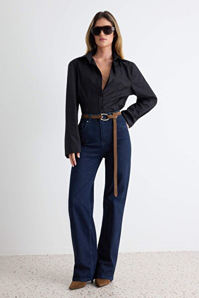 Trendyol Collection Dark Blue Low Stretch High Waist Wide Leg Wide Leg Jeans ...