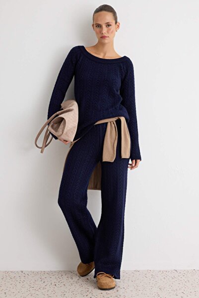 Trendyol Collection Navy Blue Soft Textured Boat Neck Plain Knitwear Bottom -...