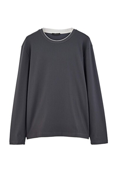 Trendyol Collection Smoked Regular/Normal Cut Textured Basic Sweatshirttmnaw2...