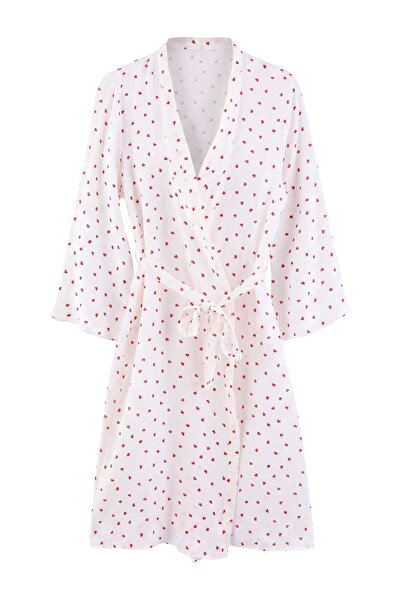 Trendyol Collection Ecru 100% Cotton Heart Muslin Woven Dressing Gown Thmaw27...